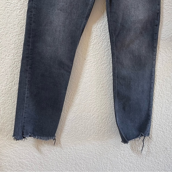 Paige Stella Jeans Straight High Rise Raw Hem Distressed Casual Denim Black 27 - Picture 7 of 13